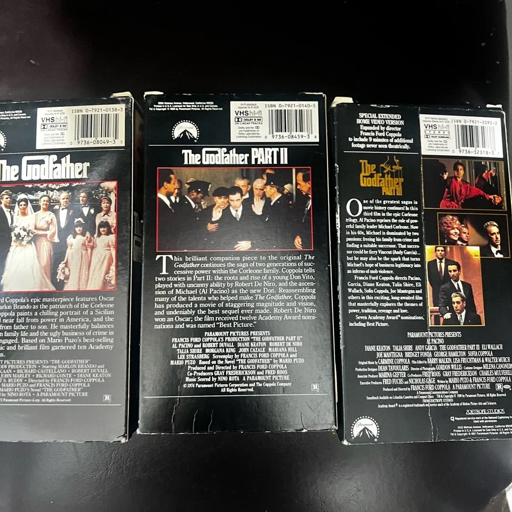 Vintage 1992 VHS The Godfather Trilogy Collection VHS Lot All 6 Tapes.